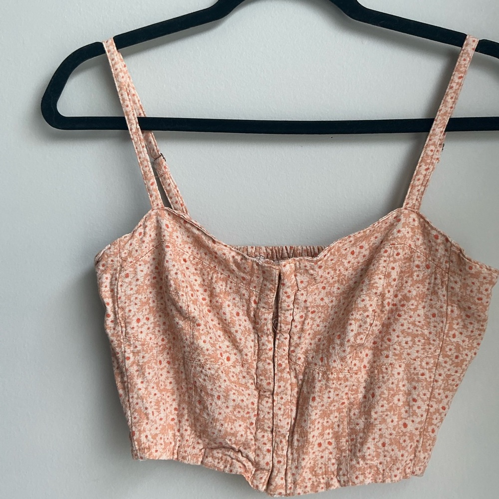 Aéropostale Floral Corset Crop Top Peach Smocked Back Bustier Cami Y2K